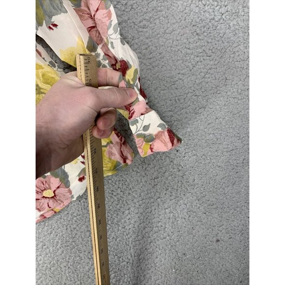 S. L. B. Womens M Colorful Floral Silk Button Long Sleeve Blouse Shoulder Pads - Picture 7 of 10